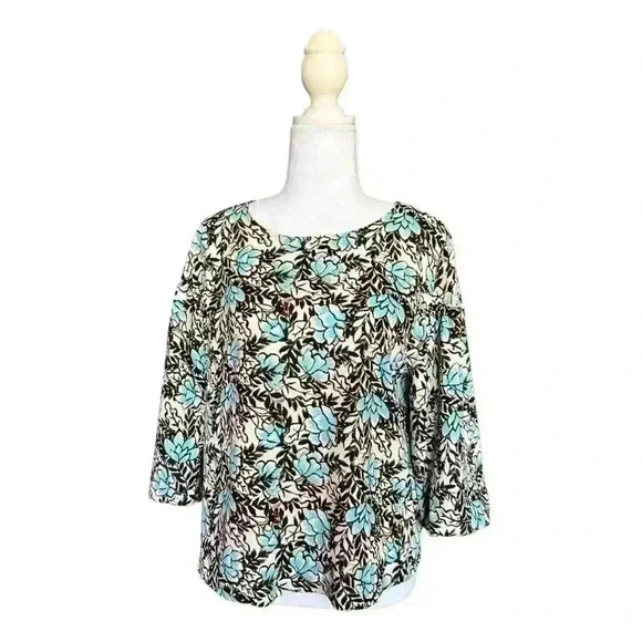 ELIZABETH AND JAMES NWT Floral Bell Half Sleeve Blouse Brown/Blue Size XS - Picture 2 of 6